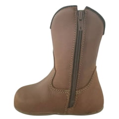 Bota Texana Baby Caminhos Da Roça Couro Fóssil Caramelo Liso Com Zíper Ref:KB02-5