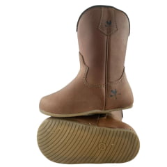 Bota Texana Baby Caminhos Da Roça Couro Fóssil Caramelo Liso Com Zíper Ref:KB02-5