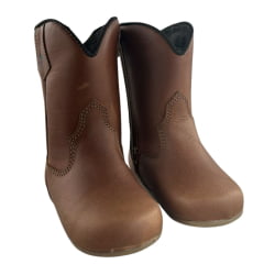 Bota Texana Baby Caminhos Da Roça Couro Fóssil Caramelo Liso Com Zíper Ref:KB02-5