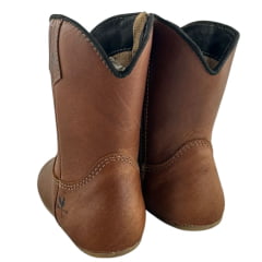 Bota Texana Baby Caminhos Da Roça Couro Fóssil Caramelo Liso Com Zíper Ref:KB02-5