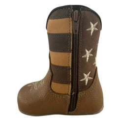 Bota Texana Baby Caminhos Da Roça Couro Whisky Com Zíper E Cano Marrom E Caramelo Com Estrelas Ref:KB32-2