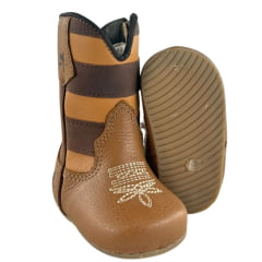 Bota Texana Baby Caminhos Da Roça Couro Whisky Com Zíper E Cano Marrom E Caramelo Com Estrelas Ref:KB32-2 Bota Texana Baby Caminhos Da Roça Couro Whisky Com Zíper E Cano Marrom E Caramelo Com Estrelas Ref:KB32-2