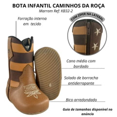 Bota Texana Baby Caminhos Da Roça Couro Whisky Com Zíper E Cano Marrom E Caramelo Com Estrelas Ref:KB32-2