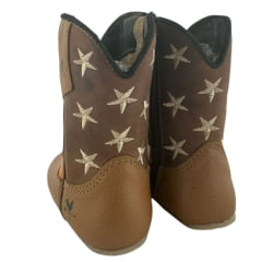 Bota Texana Baby Caminhos Da Roça Couro Whisky Com Zíper E Cano Marrom E Caramelo Com Estrelas Ref:KB32-2