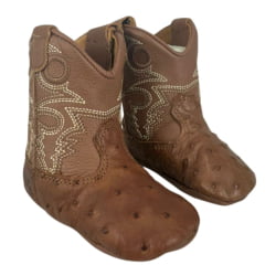 Bota Texana Baby Goyazes Couro De Avestruz Whysky Cor Marrom Ref:255203