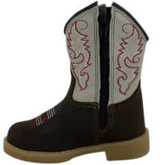 Bota Texana Infantil Baby Aragoni Couro Fóssil Café Marfim Com Zíper Sola Pvc Natural Bico Quadrado REFA006