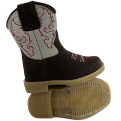 Bota Texana Infantil Baby Aragoni Couro Fóssil Café Marfim Com Zíper Sola Pvc Natural Bico Quadrado REFA006