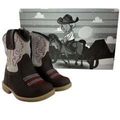 Bota Texana Infantil Baby Aragoni Couro Fóssil Café Marfim Com Zíper Sola Pvc Natural Bico Quadrado REFA006