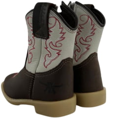 Bota Texana Infantil Baby Aragoni Couro Fóssil Café Marfim Com Zíper Sola Pvc Natural Bico Quadrado REFA006