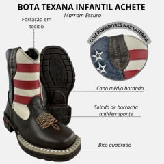 Bota Texana Infantil Achete Marrom Escuro Cano USA