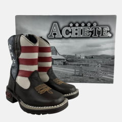 Bota Texana Infantil Achete Marrom Escuro Cano USA