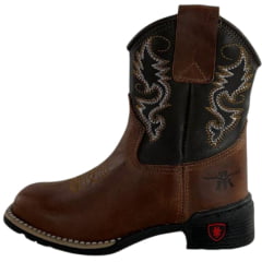 Bota Texana Infantil Aragoni Bico Quadrado Fóssil Sella Café Sola PVC Poney REF:A006