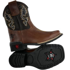 Bota Texana Infantil Aragoni Bico Quadrado Fóssil Sella Café Sola PVC Poney REF:A006