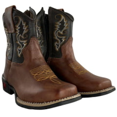 Bota Texana Infantil Aragoni Bico Quadrado Fóssil Sella Café Sola PVC Poney REF:A006
