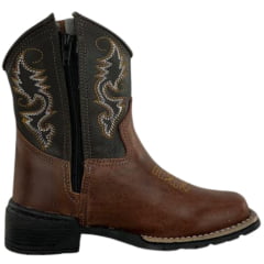 Bota Texana Infantil Aragoni Bico Quadrado Fóssil Sella Café Sola PVC Poney REF:A006