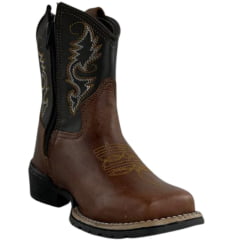 Bota Texana Infantil Aragoni Bico Quadrado Fóssil Sella Café Sola PVC Poney REF:A006
