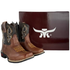 Bota Texana Infantil Aragoni Bico Quadrado Fóssil Sella Café Sola PVC Poney REF:A006