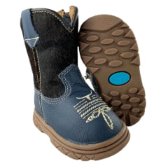 Bota Texana Infantil Bebê Moiadeiros Couro Napa Azul Marinho Cano Pelo REF: 63B