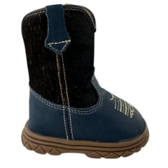 Bota Texana Infantil Bebê Moiadeiros Couro Napa Azul Marinho Cano Pelo REF: 63B