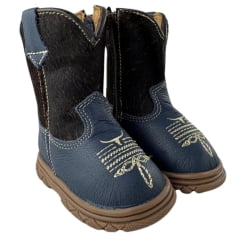 Bota Texana Infantil Bebê Moiadeiros Couro Napa Azul Marinho Cano Pelo REF: 63B