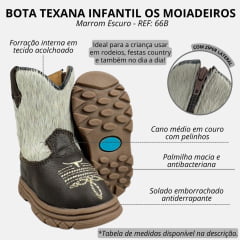 Bota Texana Infantil Bebê Moiadeiros Couro Napa Café Cano Pelo Cores Variadas Sola Baby - REF: 66B