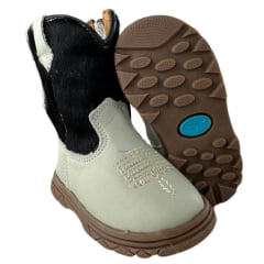 Bota Texana Infantil Bebê Moiadeiros Couro Napa Flay Off White Cano Pelo REF: 69B