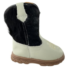Bota Texana Infantil Bebê Moiadeiros Couro Napa Flay Off White Cano Pelo REF: 69B