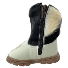 Bota Texana Infantil Bebê Moiadeiros Couro Napa Flay Off White Cano Pelo REF: 69B