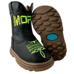 Bota Texana Infantil Bebê Moiadeiros Couro Napa Flex Preto/Verde Neon - REF: 51B