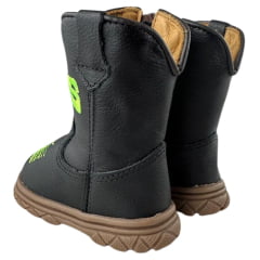 Bota Texana Infantil Bebê Moiadeiros Couro Napa Flex Preto/Verde Neon - REF: 51B