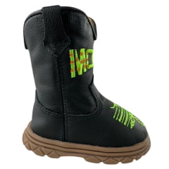 Bota Texana Infantil Bebê Moiadeiros Couro Napa Flex Preto/Verde Neon - REF: 51B