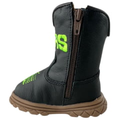 Bota Texana Infantil Bebê Moiadeiros Couro Napa Flex Preto/Verde Neon - REF: 51B