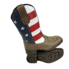 Bota Texana Infantil Big Bull Boots Couro Crazy Com Bordado Cano USA Com Zíper Ref:900