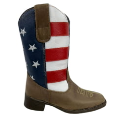 Bota Texana Infantil Big Bull Boots Couro Crazy Com Bordado Cano USA Com Zíper Ref:900