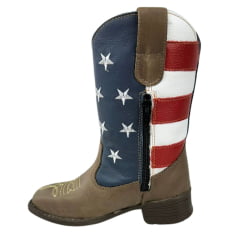 Bota Texana Infantil Big Bull Boots Couro Crazy Com Bordado Cano USA Com Zíper Ref:900