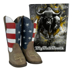 Bota Texana Infantil Big Bull Boots Couro Crazy Com Bordado Cano USA Com Zíper Ref:900