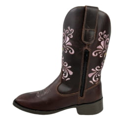 Bota Texana Infantil Big Bull Boots Couro Fóssil /Cela Com Bordado Cano Em Rosa Ref:900-330