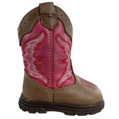 Bota Texana Infantil Big Bull Boots Cappucino e Rosa Bordado Ref: 39B