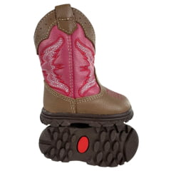 Bota Texana Infantil Big Bull Boots Cappucino e Rosa Bordado Ref: 39B