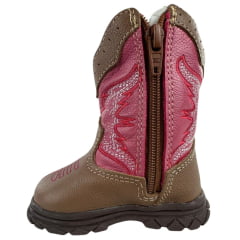Bota Texana Infantil Big Bull Boots Cappucino e Rosa Bordado Ref: 39B