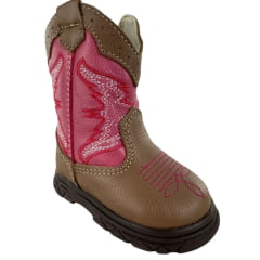 Bota Texana Infantil Big Bull Boots Cappucino e Rosa Bordado Ref: 39B