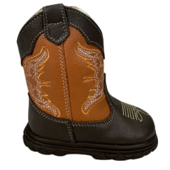 Bota Texana Infantil Big Bull Boots Couro Café/Caramelo Com Zíper Ref:39B