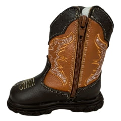 Bota Texana Infantil Big Bull Boots Couro Café/Caramelo Com Zíper Ref:39B