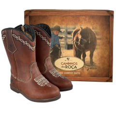 Bota Texana Infantil Caminhos Da Roça Bico Redondo Fóssil Cela Ref:Cl87