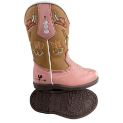 Bota Texana Infantil Caminhos Da Roça Bico Redondo Couro Napa Rosa Bordado Ref:CI88