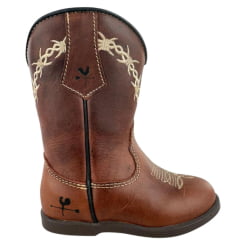 Bota Texana Infantil Caminhos Da Roça Com Zíper Couro Fóssil Sela Cano Bordado Arame Ref: Kl100