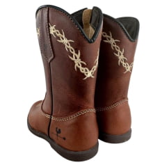 Bota Texana Infantil Caminhos Da Roça Com Zíper Couro Fóssil Sela Cano Bordado Arame Ref: Kl100
