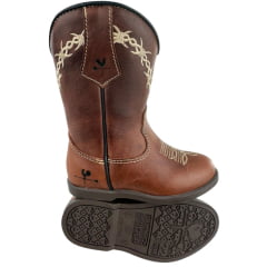 Bota Texana Infantil Caminhos Da Roça Com Zíper Couro Fóssil Sela Cano Bordado Arame Ref: Kl100