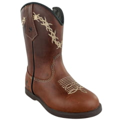 Bota Texana Infantil Caminhos Da Roça Com Zíper Couro Fóssil Sela Cano Bordado Arame Ref: Kl100