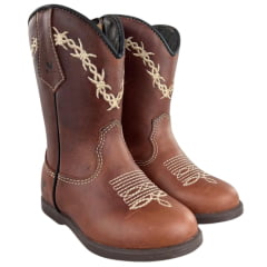 Bota Texana Infantil Caminhos Da Roça Com Zíper Couro Fóssil Sela Cano Bordado Arame Ref: Kl100